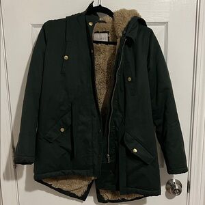 LOFT dark green jacket with fuzzy lining XXSP Like new!